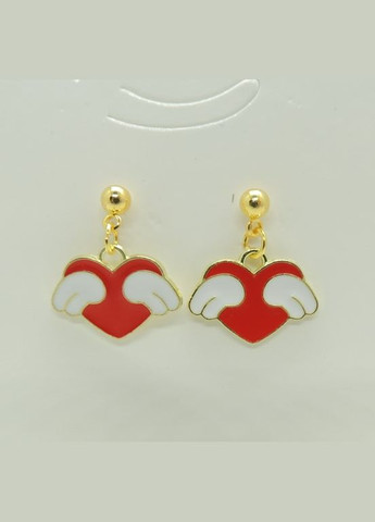 Серьги серьгигвоздики (пусеты) Сердечка с крылышками 2.0 см золотистые Liresmina Jewelry (289747623)
