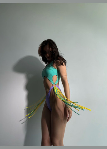 М'ятний літній жіночий суцільний купальник монокіні з вісюльками з боків чорний No Brand