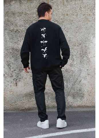 Чорний чоловічий утеплений оверсайз світшот на флісі з принтом четверте крило Without однотонний без декору (361057470)