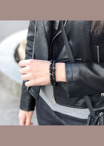 Чоловічі браслети з натурального каміння (комплект) з короною та сферою чорні No Brand (328251214)