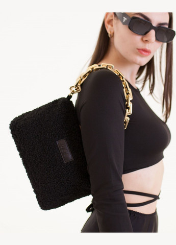 Жіноча хутряна сумочка клатч через плече з золотистим лянцюгом mini чорна JUGO rami mini1 (289869633)