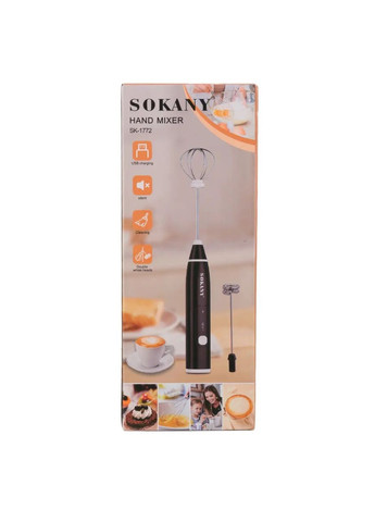 Вспенитель молока Sokany SK-1772 капучинатор электрический портативный 2 насадки USB 1200 мАч No Brand (347302795)