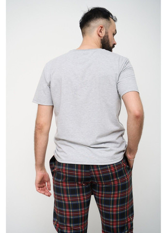 Піжама чоловіча футболка сіра + штани в клітинку чорні Handy Wear (293275180)