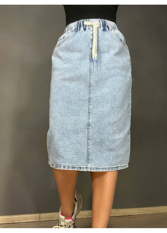 Голубая юбка женская джинсовая dnl 207 резинка на талии большие размеры голубая No Brand
