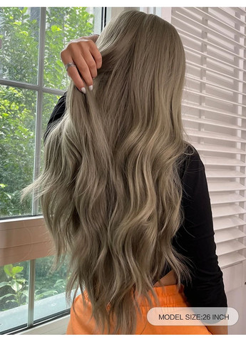 Женский парик для косплей вьющиеся волосы 66 см с прямой челкой с мелированием Пепельный Блонд из канекалона No Brand (361669447)