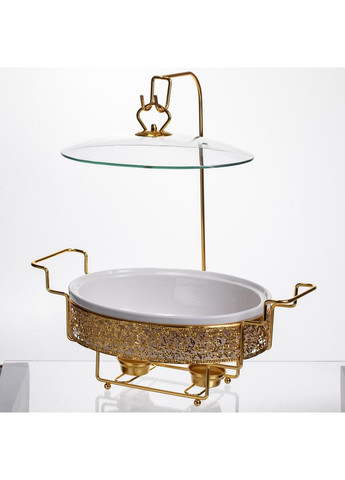 Мармитница настольная фарфоровая 2.5 литра мармит круглый на подставке Белый с золотом YL-76 Yiwu (369388048)