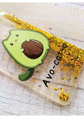 Чехол с плавающими блестками на Samsung Galaxy A25 (A256) Золотой Котик Авокадо (принт 306) CASE CONTROL (360682475)