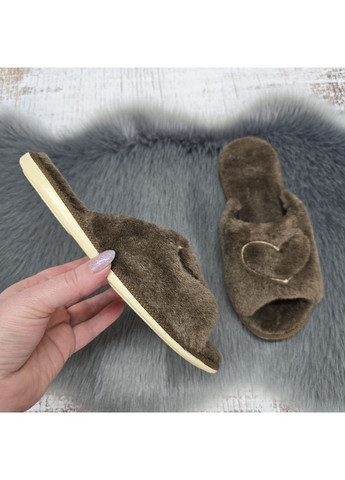 Коричневые тапочки женские меховые коричневые с открытым носком Белста