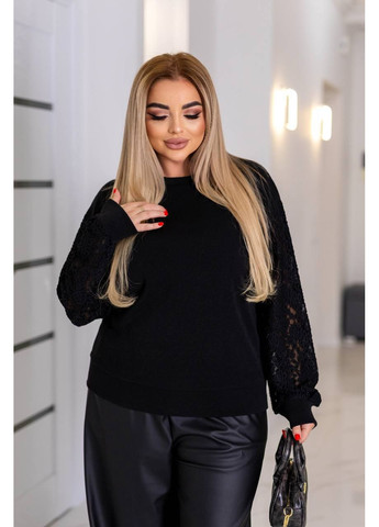 Черный демисезонный женский свитер с кружевными рукавами. MonCher