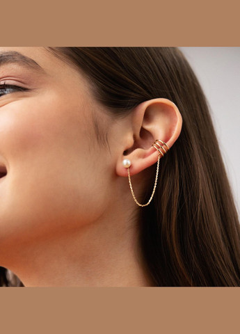 Сережка - каффа Трініті з перлиною (жовте золото) с08260 Oniks (264644250)