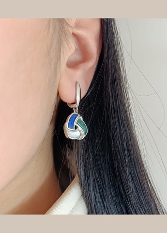Серебряные серьги с лазуритом, малахитом и перламутром Е5021G No Brand Сережки (338624537)