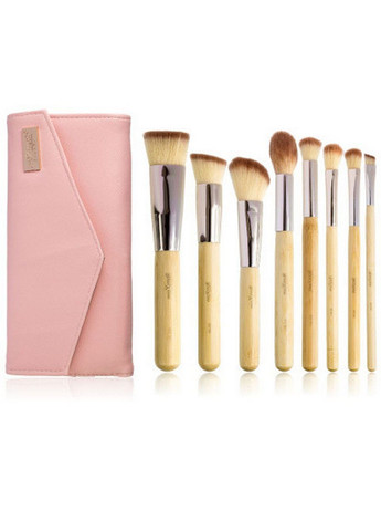 Комплект пензликів для макіяжу з 8 інструментів у рожево-сріблястому клатчі mb-295 MaxMar (282592987)