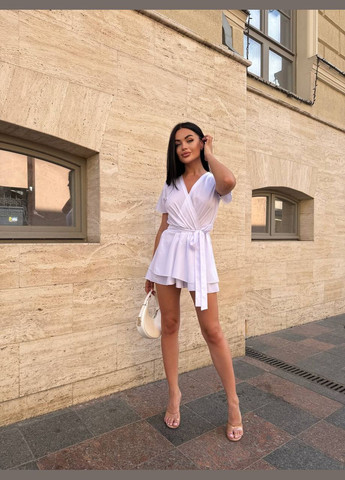 Білий повсякденний, кежуал комбінезон-сукня жіночий на запах Україна однотонна