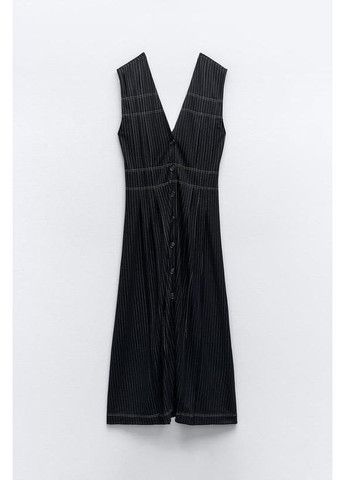 Чорна смугаста сукня - сарафан міді на гудзиках Zara