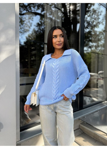 Голубой демисезонный женская кофточка с отложным воротником джемпер No Brand