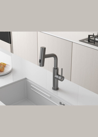 Змішувач на кухню водоспад із висувною лійкою графіт LGr-35 Nett (337718076)