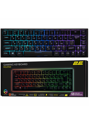 Клавіатура мембранна KG350 68key, USB-A, EN/UA/RU, RGB, 2E Gaming (362712770)