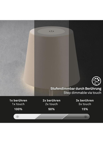 Беспроводная Настольная Лампа Аккумуляторная, Touch-Диммер, Металлическая, Бежевая Briloner (372154164)