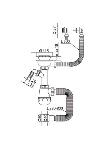 Сифон для кухни SK-07-B 3 1/2"x40 с нерж.сеткой, отводом для стиральной машины, гибким круг. переливом (MI8199) Mixxus (369932674)