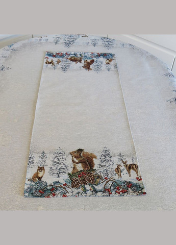 Новогодняя дорожка на стол гобеленовая раннер с серебренным люрексом "Лесная сказка" 37х100 Maystat (305411999)