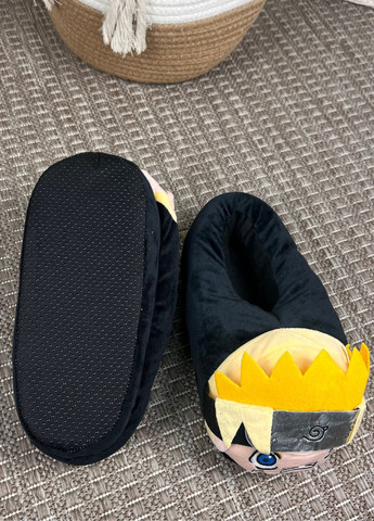 Черные женские домашние тапочки наруто плюшевые аниме с нескользящей подошвой My Kigu с вышивкой