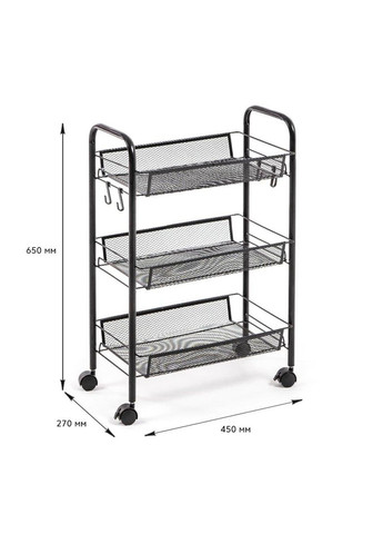 Этажерка мобильная трехъярусная универсальная из металла черная 45*27*65см Sticker Wall (300241770)