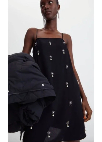 Черное коктейльное женское платье-слеп с аппликациями н&м (57036) xs черная H&M