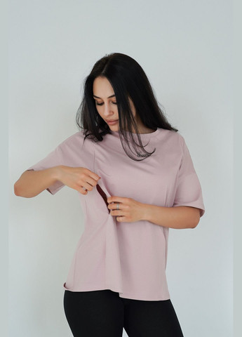 Комфортная футболка для беременных и кормящих свободного кроя пудровая Мамин Дім - (332522863)
