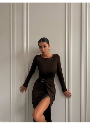 Коричнева вечірня жіноча сукня з бляшкою з мікро дайвінгу — замір в описі DK/DL Мода без кордонів однотонна