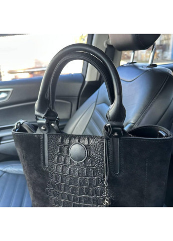 Женская замшевая сумка рептилия с брелком черная с плечевым ремнем ProDobro (363260215)