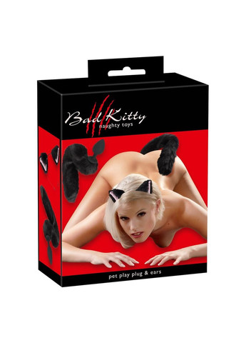 Комплект для сексу Чорна Кішечка Анальна пробка з хвостиком і вушка Bad Kitty (317747216)