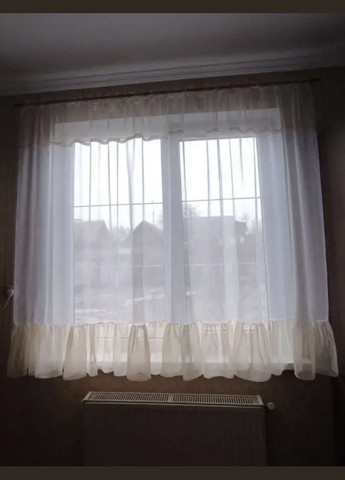 Тюль готовий вуаль мереживо Білий, бежевий 300*180 см) Hanna (342716537)