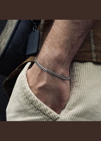 Чоловічий срібний браслет сталевий, ланцюжок на руку 3 мм No Brand (328048527)