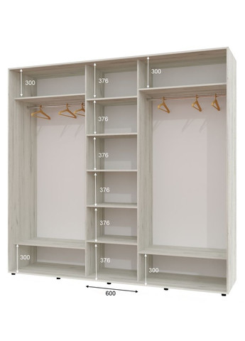 Шкаф-купе трехдверный 270*60*250 Дуб крафт белый 2 ДСП/Зеркало с пескоструйным рисунком ШК-04 Алекса (360460962)