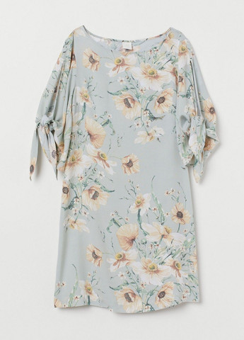 Бирюзовое кэжуал платье с микро-дефектом H&M с цветочным принтом