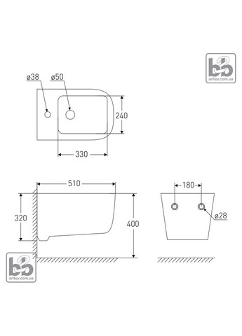 HIPPO біде 510 * 350 * 320mm підвісне Volle (392249435)