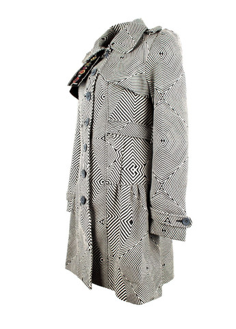 Чорне демісезонне Пальто жіноче з геометричним візерунком та вишивкою на спині. Desigual