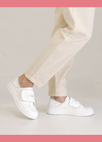 Белые демисезонные кроссовки с липучкой белые кожа Berkonty