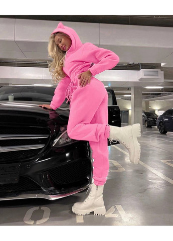 Женский комбинезон FINO Mode комбинезон-брюки однотонный розовый спортивный, повседневный, домашний, кэжуал трехнитка, флис