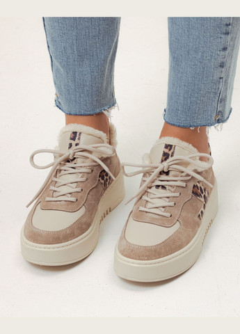 Кроссовки утепленные бежевые леопард Phany бежевые зима (302209606)