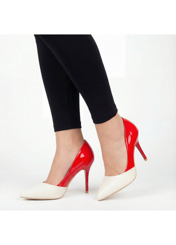 Seven Женские кожаные туфли на высоком каблуке 1760 Red - White красный з искусственная кожа, — демисезон (369929217)