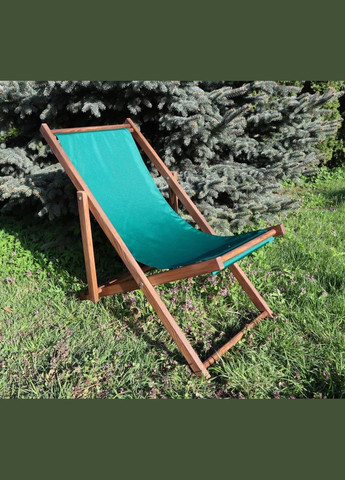 Розкладне дерев’яне крісло шезлонг з тканиною, для дачі, пляжу чи кафе. Зелений, колір каркасу: Коричневий No Brand (316257316)
