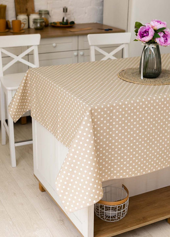 Скатертина з тефлоновим покриттям "Горошок бежевий" 2.2м х 1.8м Homedec - (321982162)