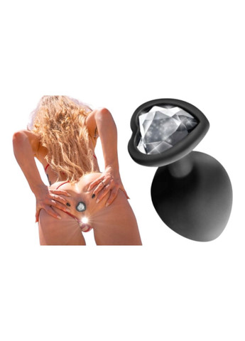 Анальная пробка сердце силиконовая с прозрачным камнем Black Anal Plug Heart Черного цвета Размер S China (317747589)