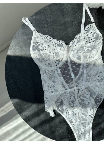 Боді біле мереживне з силуетними швами та акцентом на талії Vital-Textile 921/79 (361853733)