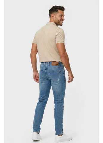 Темно-синие демисезонные зауженные джинсы мужские однотонные тёмно-синего цвета Let's Shop