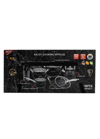 Набір посуду комплект з каструль сотейника сковорідки з криштами чайника та набором кухонного приладдя на підставці Roland (302174638)