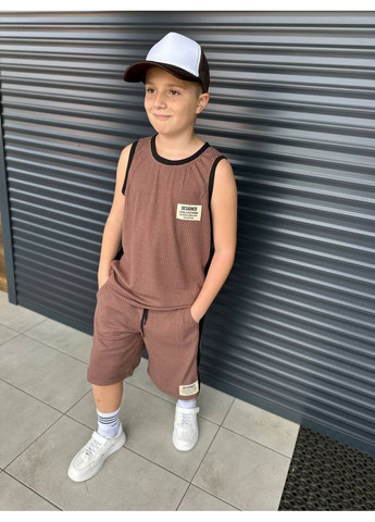 Бежевий літній костюм майка + шорти хлопчик No Brand