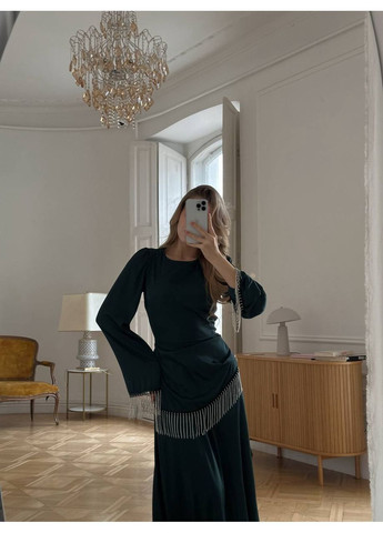 Изумрудное праздничный, вечернее праздничное платье макси с декором из камней No Brand