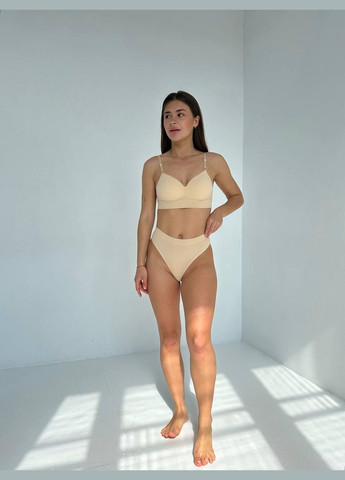 Бежевий демісезонний базовий комплект білизни для жінок безшовна жіноча білизна топ і стринги рожевий для повсякденного комфорту No Brand